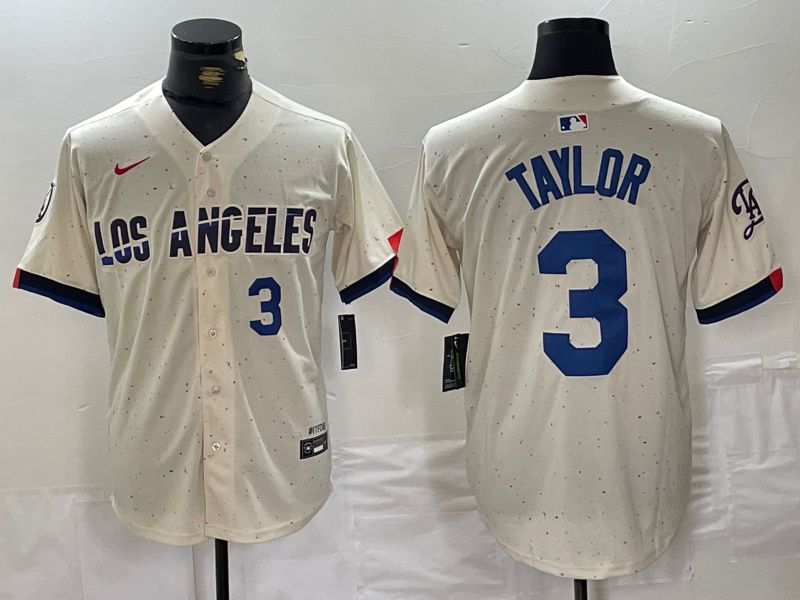 Men Los Angeles Dodgers #3 Taylor Cream Fashion Nike Game MLB Jersey style 3->los angeles dodgers->MLB Jersey